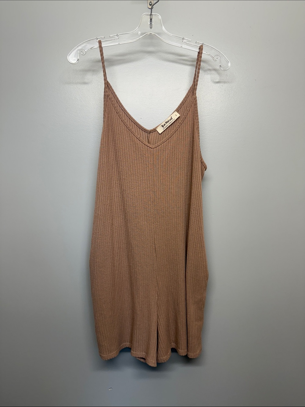 Three Bird Nest Ribbed Camel Romper with Pockets
